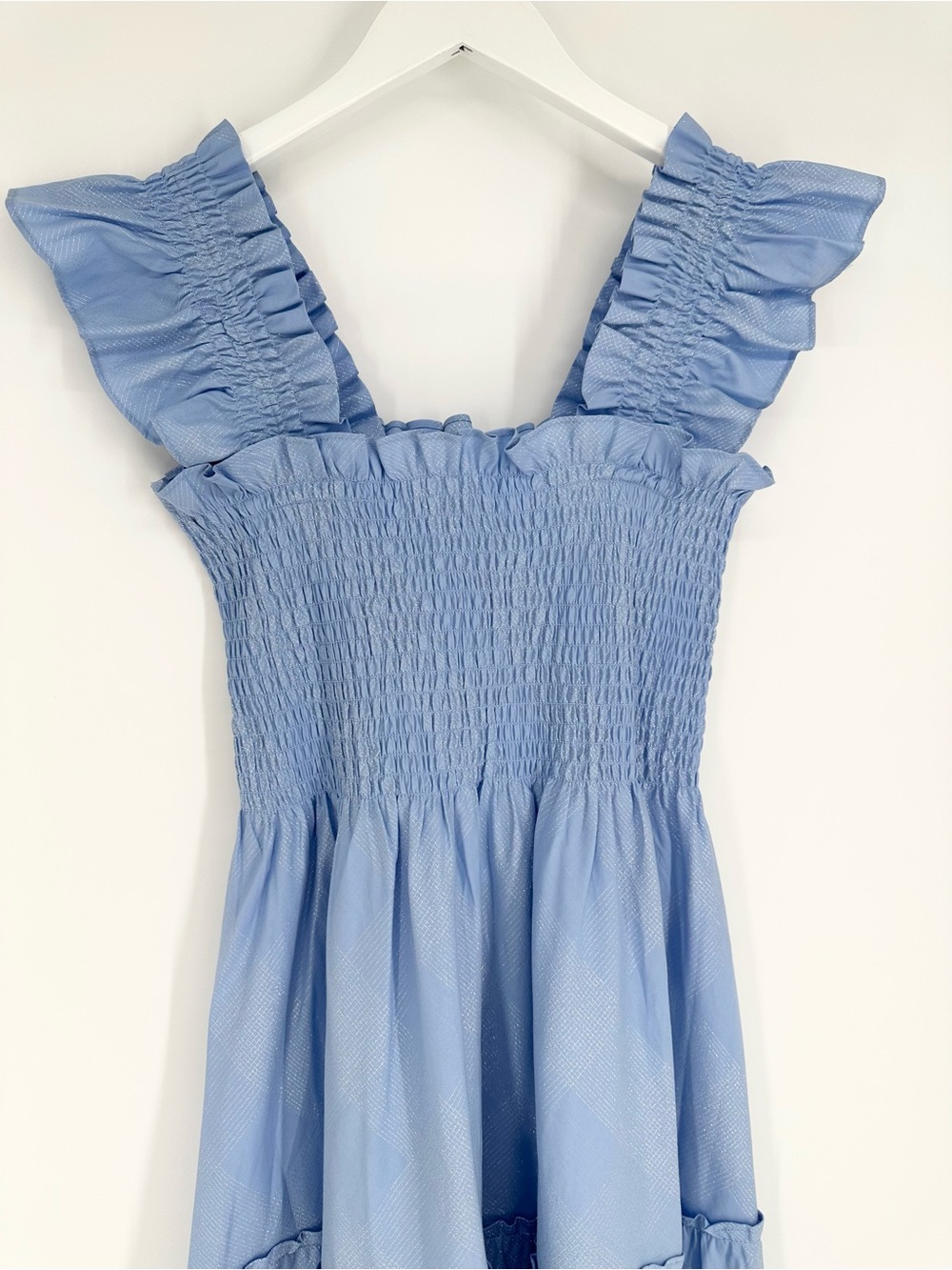 Hill House Ellie Nap Dress Light Blue Glitter Metallic Check - Picture 3 of 17